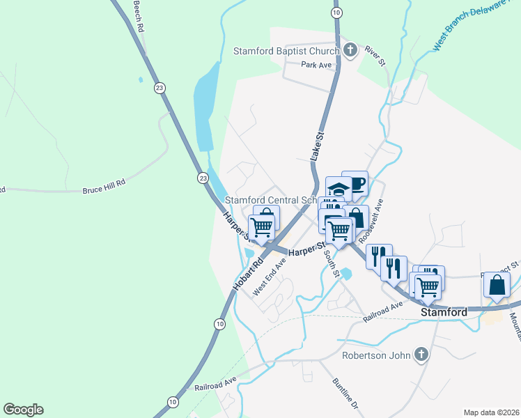 map of restaurants, bars, coffee shops, grocery stores, and more near 3 Holly Tree Road in Stamford