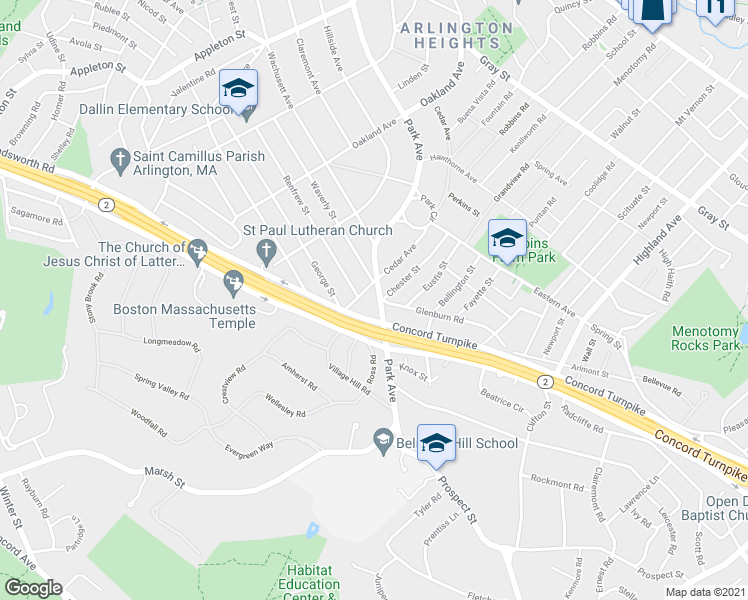 map of restaurants, bars, coffee shops, grocery stores, and more near 219 Cedar Avenue in Arlington