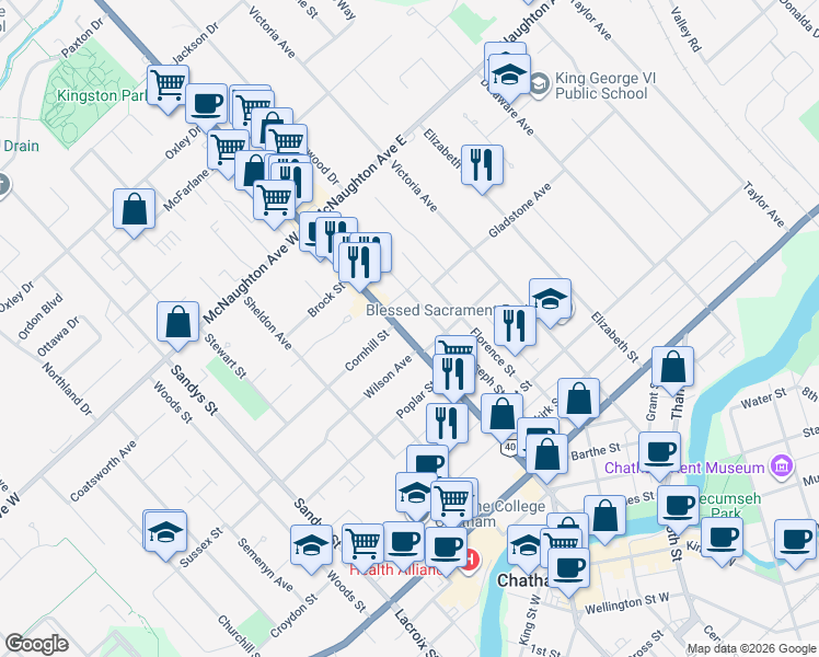 map of restaurants, bars, coffee shops, grocery stores, and more near 178 Joseph Street in Chatham