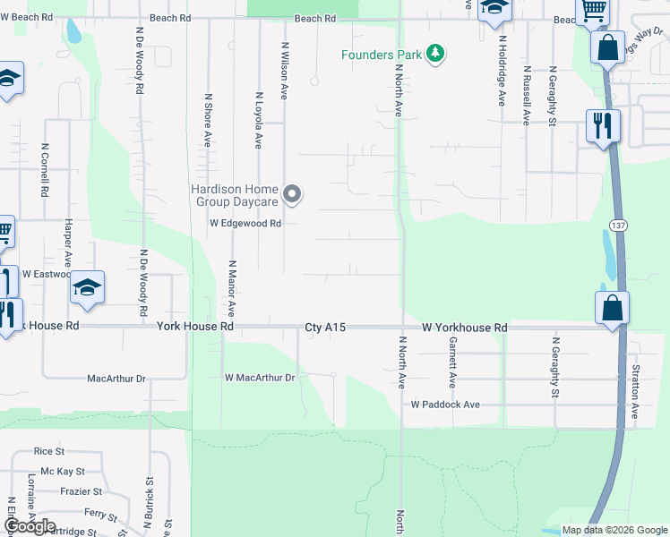 map of restaurants, bars, coffee shops, grocery stores, and more near 10664 West Eastwood Road in Beach Park