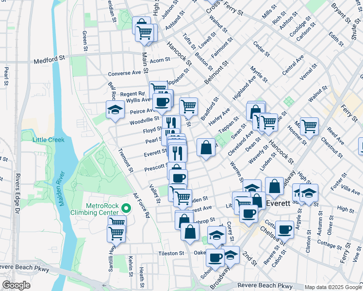 map of restaurants, bars, coffee shops, grocery stores, and more near in Everett