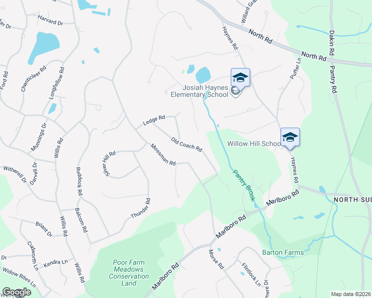 map of restaurants, bars, coffee shops, grocery stores, and more near 41 Old Coach Road in Sudbury