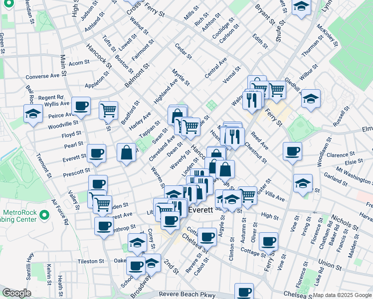 map of restaurants, bars, coffee shops, grocery stores, and more near 67 Dean Street in Everett