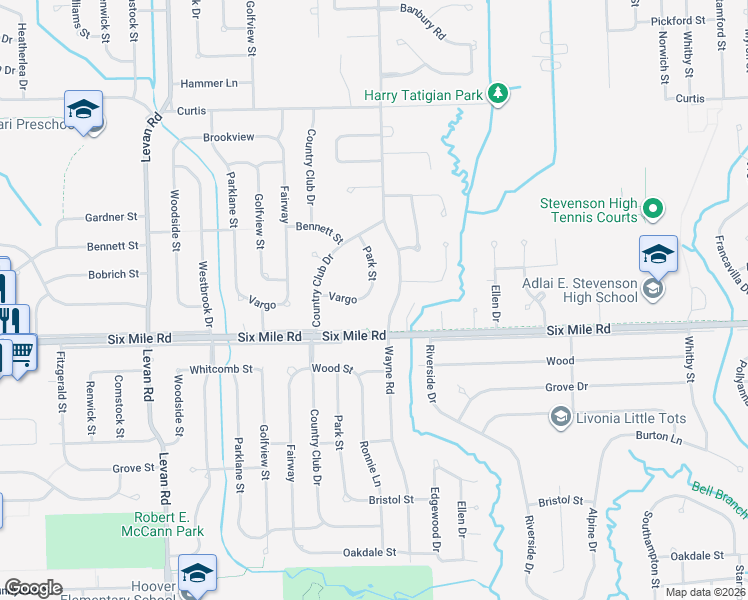 map of restaurants, bars, coffee shops, grocery stores, and more near 17333 Wayne Road in Livonia