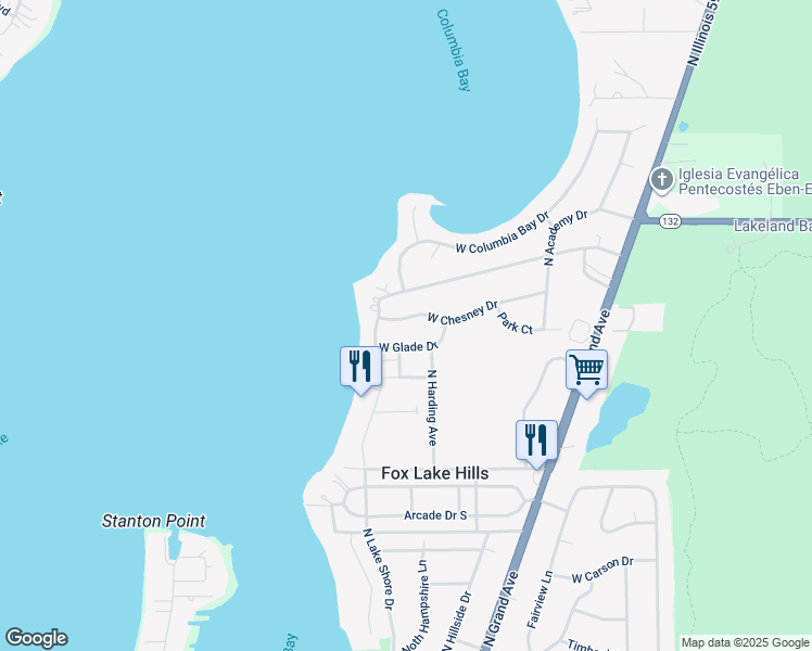 map of restaurants, bars, coffee shops, grocery stores, and more near 25639 West Chesney Drive in Lake Villa