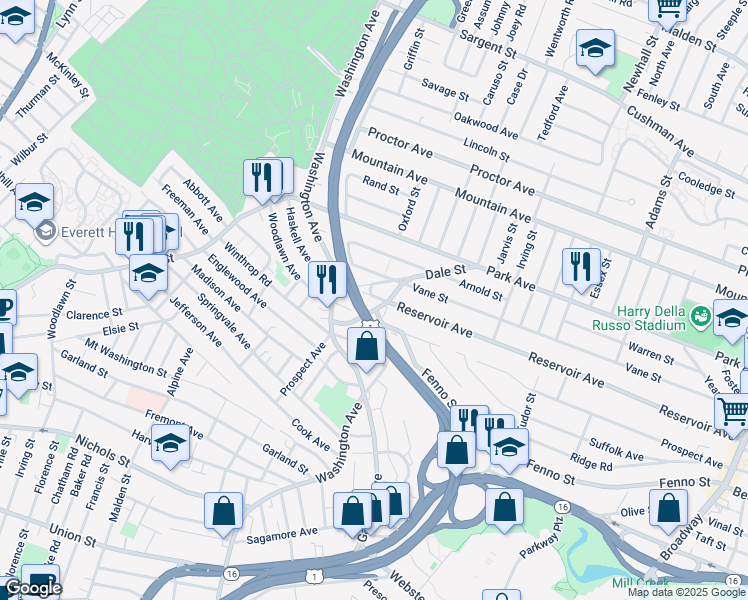 map of restaurants, bars, coffee shops, grocery stores, and more near 456 Reservoir Avenue in Revere