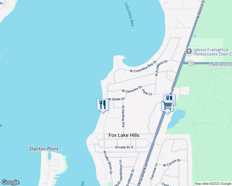 map of restaurants, bars, coffee shops, grocery stores, and more near 25639 West Chesney Drive in Lake Villa