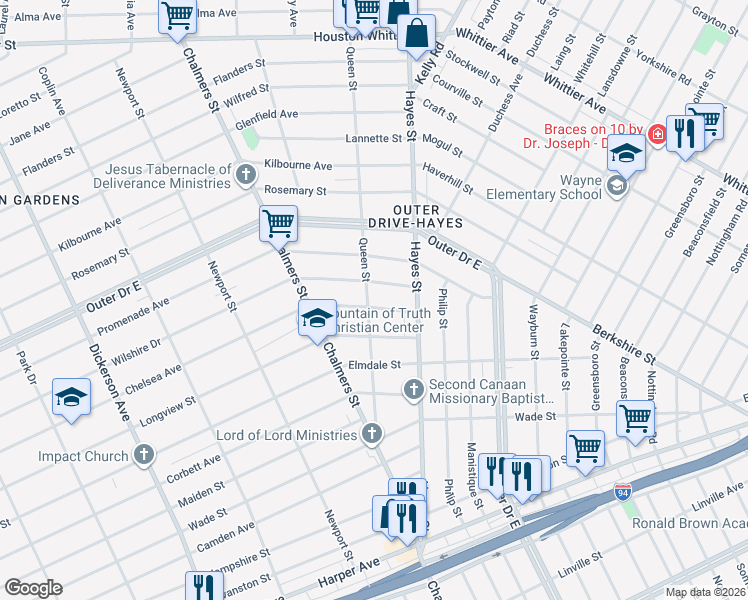 map of restaurants, bars, coffee shops, grocery stores, and more near 14901 Chelsea Avenue in Detroit