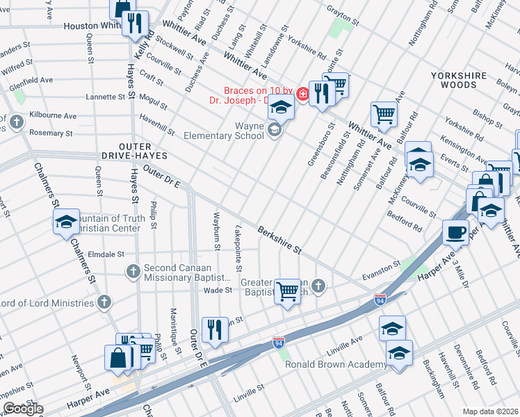 map of restaurants, bars, coffee shops, grocery stores, and more near 10242 Lakepointe Street in Detroit