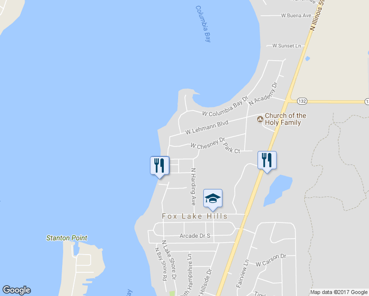 map of restaurants, bars, coffee shops, grocery stores, and more near 25621 West Chesney Drive in Lake Villa