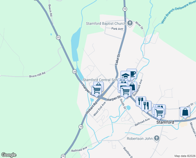 map of restaurants, bars, coffee shops, grocery stores, and more near 3 Holly Tree Road in Stamford