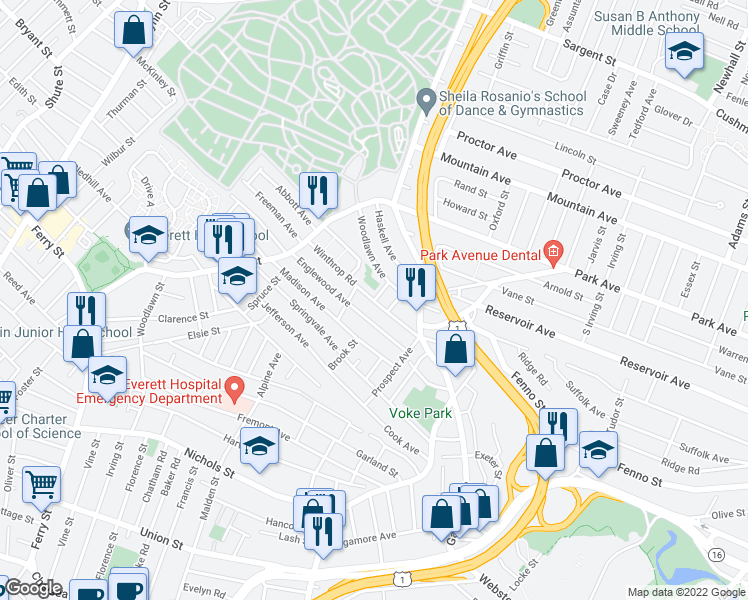 map of restaurants, bars, coffee shops, grocery stores, and more near 90 Winthrop Road in Chelsea