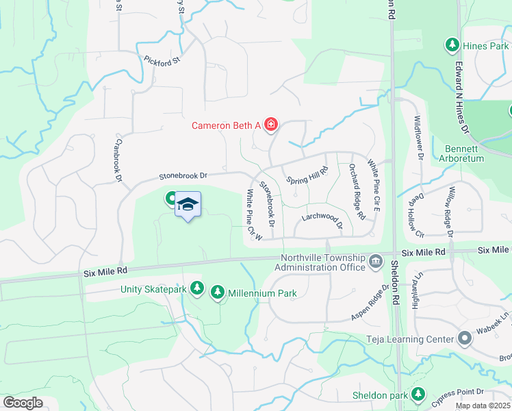 map of restaurants, bars, coffee shops, grocery stores, and more near 44516 White Pine Circle West in Northville