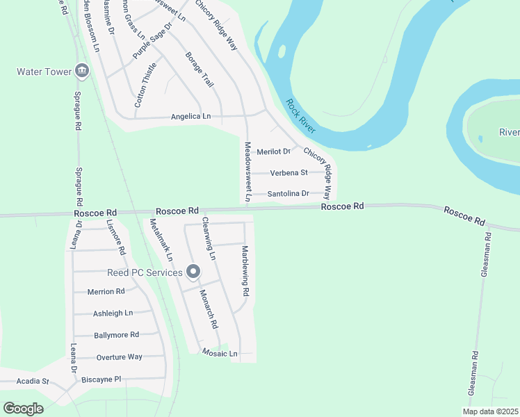 map of restaurants, bars, coffee shops, grocery stores, and more near Roscoe Road in Roscoe