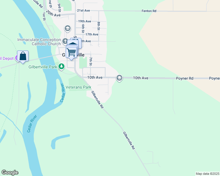 map of restaurants, bars, coffee shops, grocery stores, and more near 816 9th Street in Gilbertville