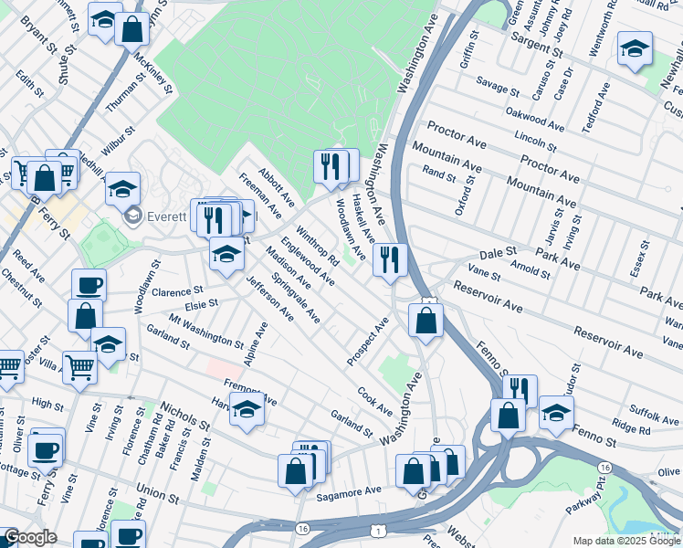map of restaurants, bars, coffee shops, grocery stores, and more near 90 Winthrop Road in Chelsea
