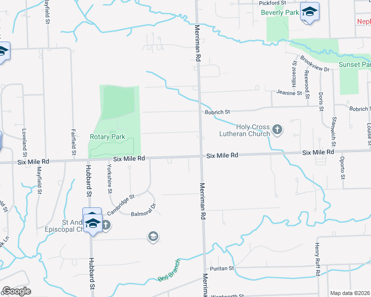 map of restaurants, bars, coffee shops, grocery stores, and more near 31550 Six Mile Road in Livonia