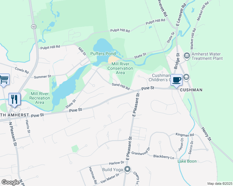 map of restaurants, bars, coffee shops, grocery stores, and more near 326 Pine Street in Amherst