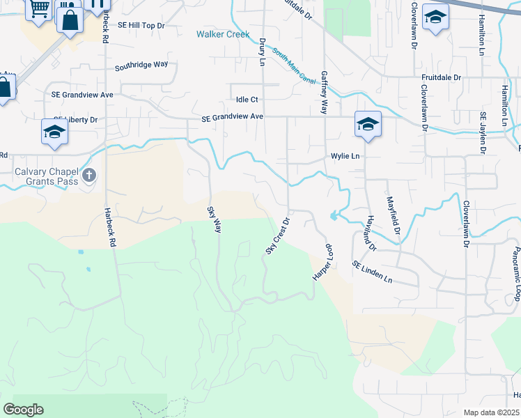 map of restaurants, bars, coffee shops, grocery stores, and more near Mimosa Way in Grants Pass