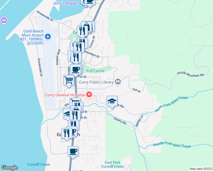 map of restaurants, bars, coffee shops, grocery stores, and more near 94311 3rd Street in Gold Beach
