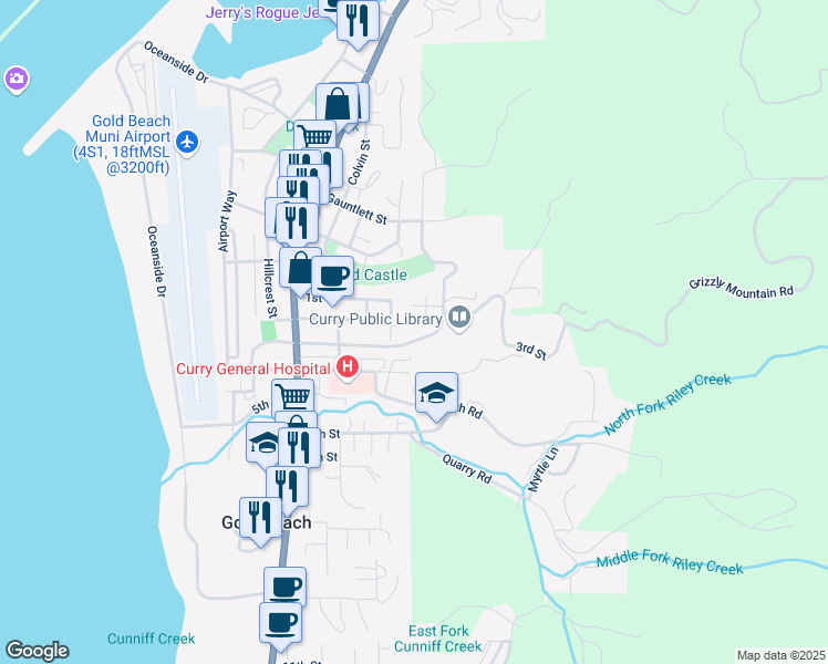 map of restaurants, bars, coffee shops, grocery stores, and more near 94311 3rd Street in Gold Beach