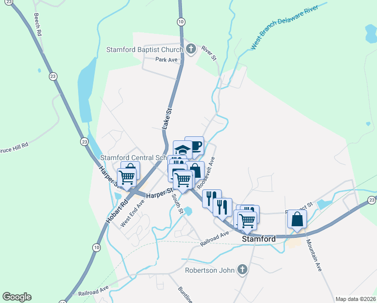 map of restaurants, bars, coffee shops, grocery stores, and more near 5 River St in Stamford