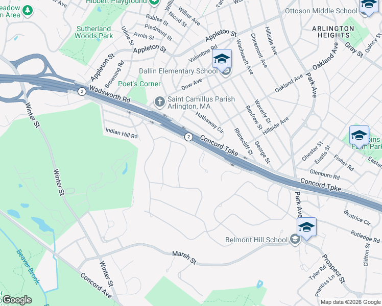 map of restaurants, bars, coffee shops, grocery stores, and more near 1 Ledgewood Place in Belmont
