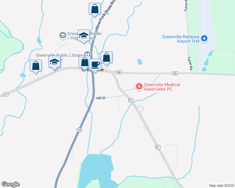 map of restaurants, bars, coffee shops, grocery stores, and more near 18 Hill Street in Greenville