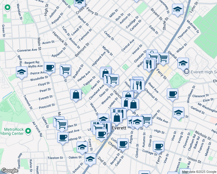 map of restaurants, bars, coffee shops, grocery stores, and more near 67 Dean Street in Everett
