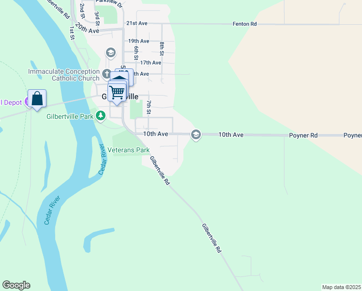 map of restaurants, bars, coffee shops, grocery stores, and more near 816 9th Street in Gilbertville