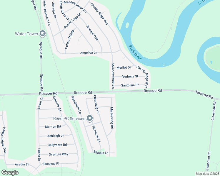 map of restaurants, bars, coffee shops, grocery stores, and more near 10528 Meadowsweet Lane in Roscoe