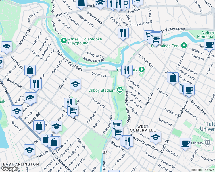 map of restaurants, bars, coffee shops, grocery stores, and more near 8 Arizona Terrace in Arlington
