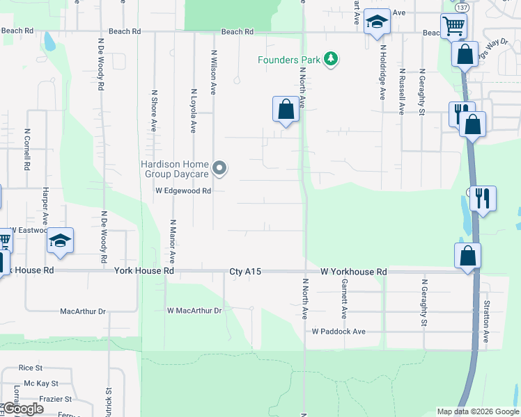 map of restaurants, bars, coffee shops, grocery stores, and more near 10664 West Eastwood Road in Beach Park