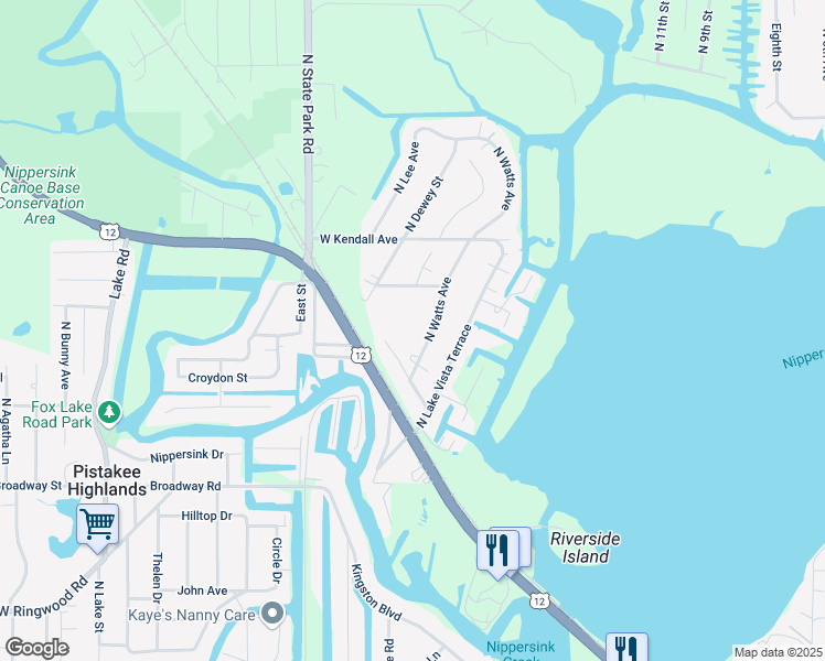 map of restaurants, bars, coffee shops, grocery stores, and more near 37794 North Watts Avenue in Spring Grove