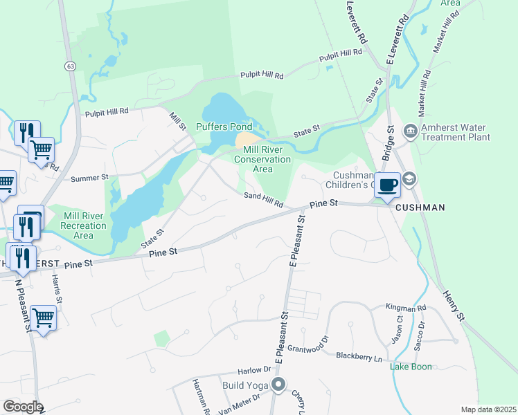 map of restaurants, bars, coffee shops, grocery stores, and more near 326 Pine Street in Amherst