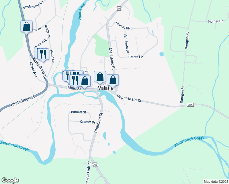 map of restaurants, bars, coffee shops, grocery stores, and more near 3065 Upper Main Street in Valatie
