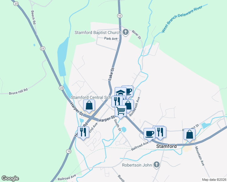 map of restaurants, bars, coffee shops, grocery stores, and more near 10-12 Lake St in Stamford