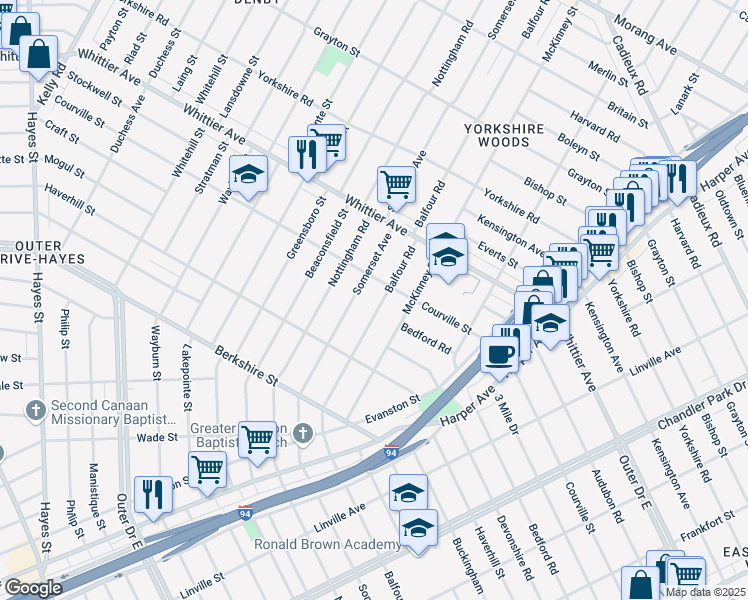 map of restaurants, bars, coffee shops, grocery stores, and more near 9908 Balfour Road in Detroit
