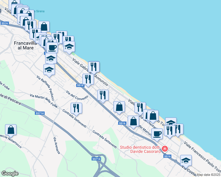 map of restaurants, bars, coffee shops, grocery stores, and more near 26 Via Tosti F. Paolo in Francavilla al Mare