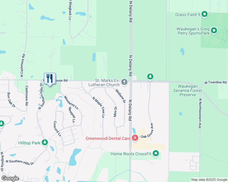 map of restaurants, bars, coffee shops, grocery stores, and more near 3320 Midlane Drive in Wadsworth
