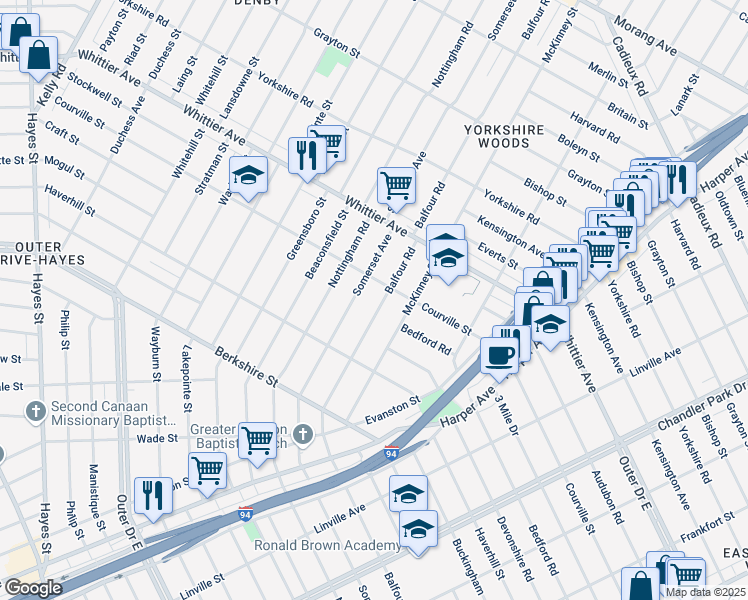 map of restaurants, bars, coffee shops, grocery stores, and more near 9908 Balfour Road in Detroit