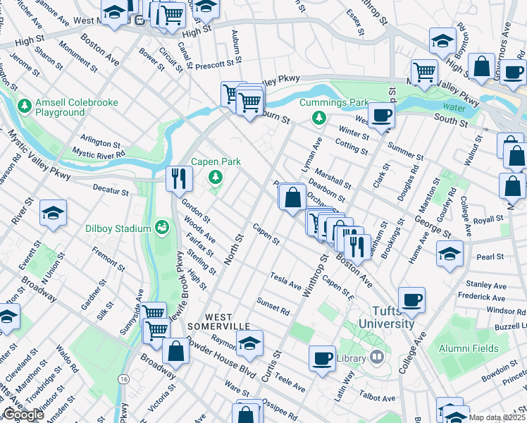 map of restaurants, bars, coffee shops, grocery stores, and more near in Medford