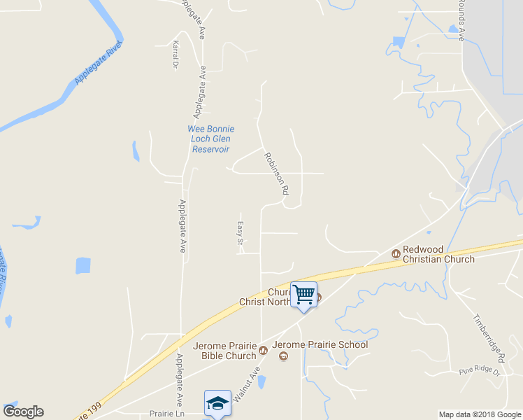 map of restaurants, bars, coffee shops, grocery stores, and more near 2103 Robinson Road in Grants Pass