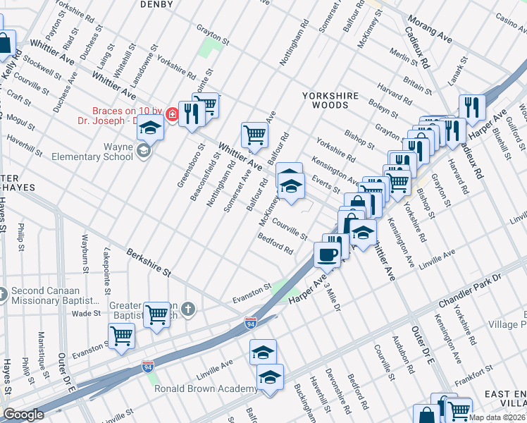 map of restaurants, bars, coffee shops, grocery stores, and more near 9761 McKinney Street in Detroit