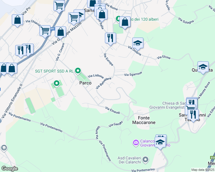 map of restaurants, bars, coffee shops, grocery stores, and more near 2 Via Belvedere in Provincia di Chieti