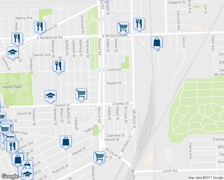 map of restaurants, bars, coffee shops, grocery stores, and more near 12898 Gable Street in Hamtramck