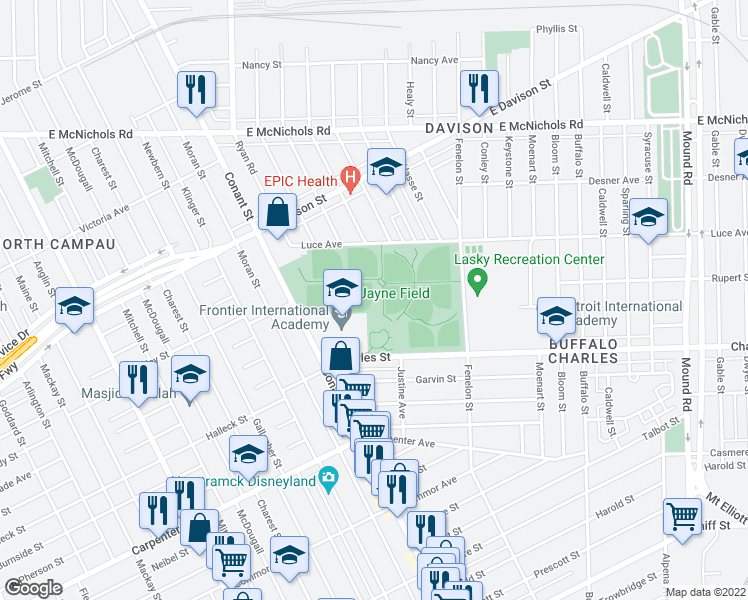 map of restaurants, bars, coffee shops, grocery stores, and more near 13280 Conant Street in Hamtramck