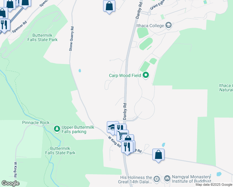 map of restaurants, bars, coffee shops, grocery stores, and more near 1006 Danby Road in Ithaca
