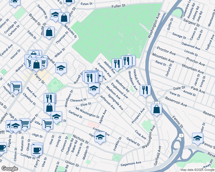 map of restaurants, bars, coffee shops, grocery stores, and more near in Everett