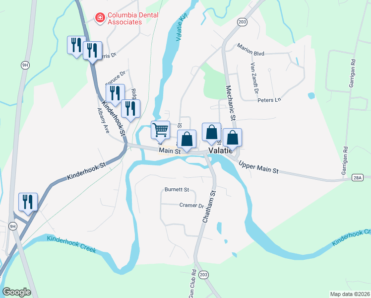 map of restaurants, bars, coffee shops, grocery stores, and more near 3302 Williams Street in Valatie